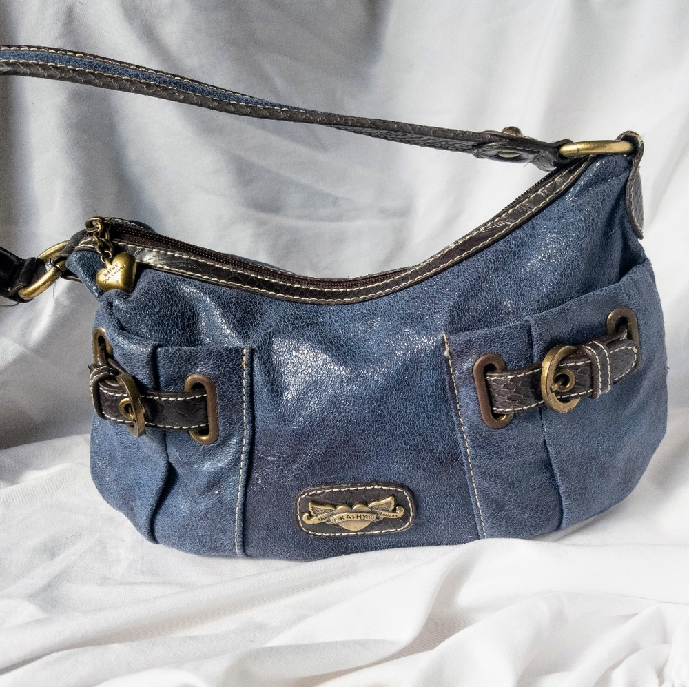 Kathy Van Zeeland Blue Baguette Bag